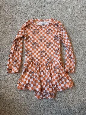 Dream Big Little Co Orange Pumpkin Check Long Sleeve Tutu Dress 18-24 months